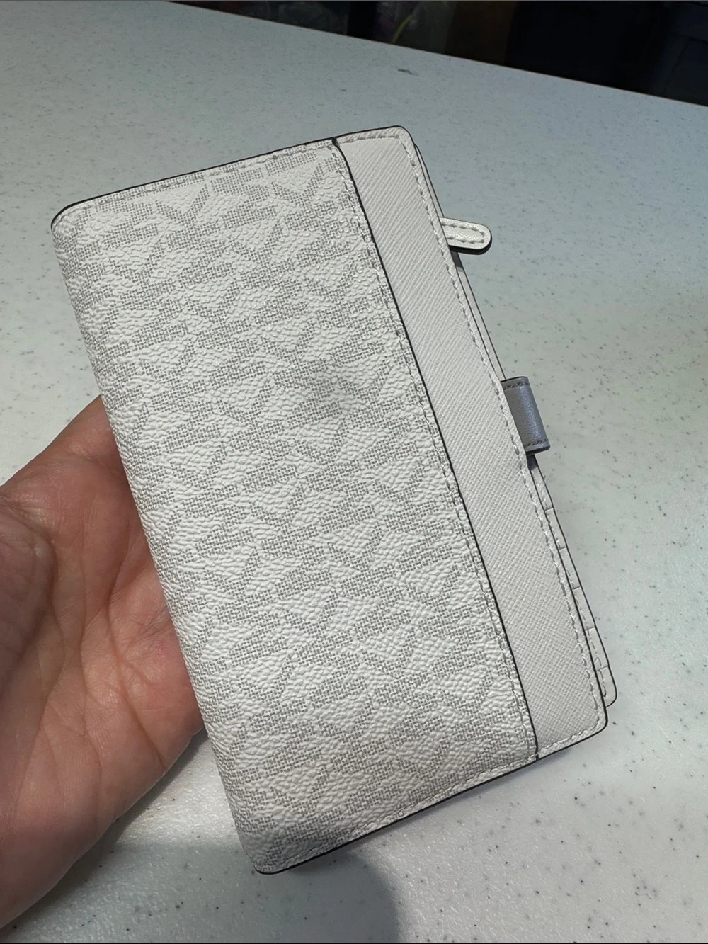 Michael Kors‎ White Wallet with Taupe Strap and Silver MK Emblem